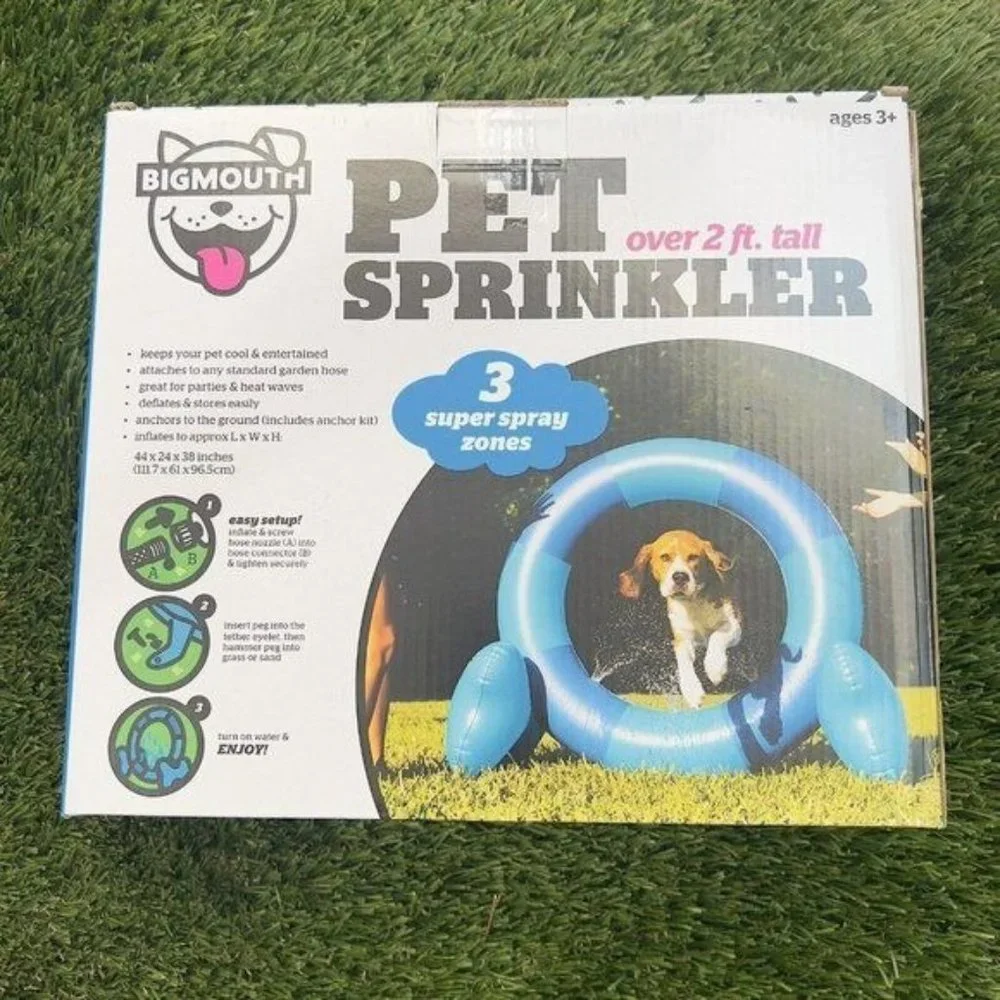 Pet Sprinkler 3 Super Spray Zones Bigmouth Over 2 ft.tall New Easy Setup44x24x38